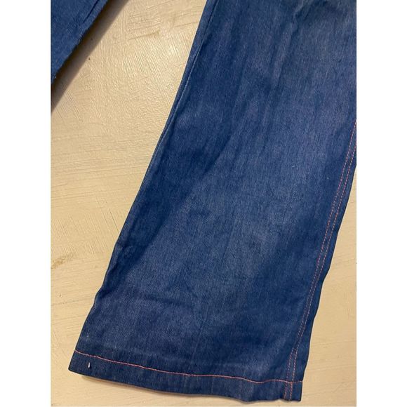 Vintage 70’s Bell Bottom Bellbottoms Flared Jeans Trimmed in Leather by BANG! BA - Picture 8 of 13